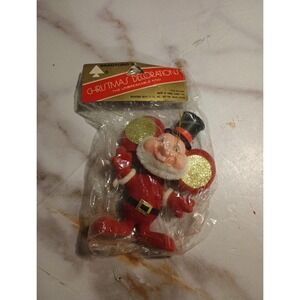 Vintage 1970 Brandfords Christmas Ornament  Flocked Santa Mouse Rare Collectible